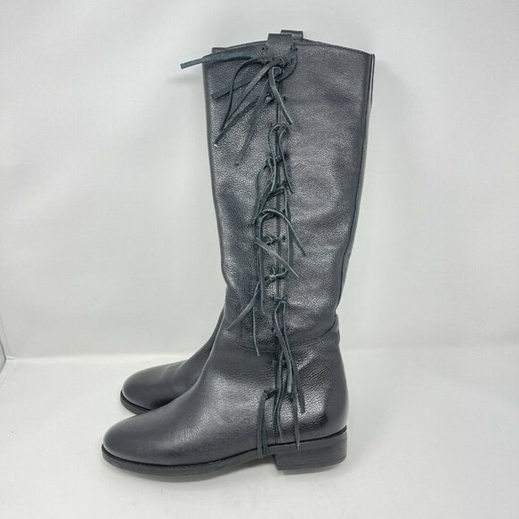 Matisse Size 7 Ramsey Riding Boots Black Leather Knee High Flat Fringe Cowboy - Picture 6 of 10